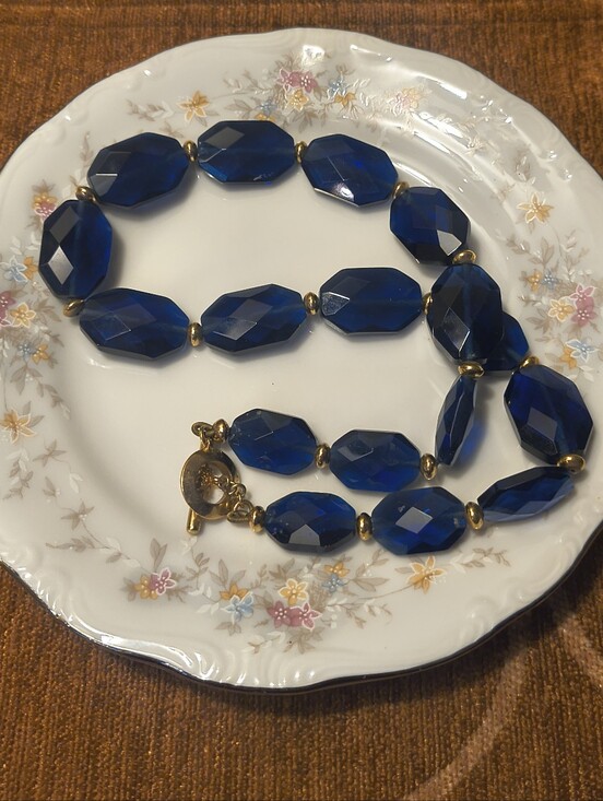 Lauren Ralph Lauren Jewelry - Vtg Ralph Lauren Genuine Navy Blue Big Chunky Faceted Crystal Necklace
